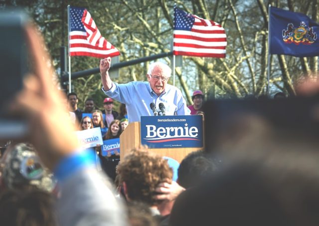 Bernie Sanders speaks to supporters on his plan to legalize weed